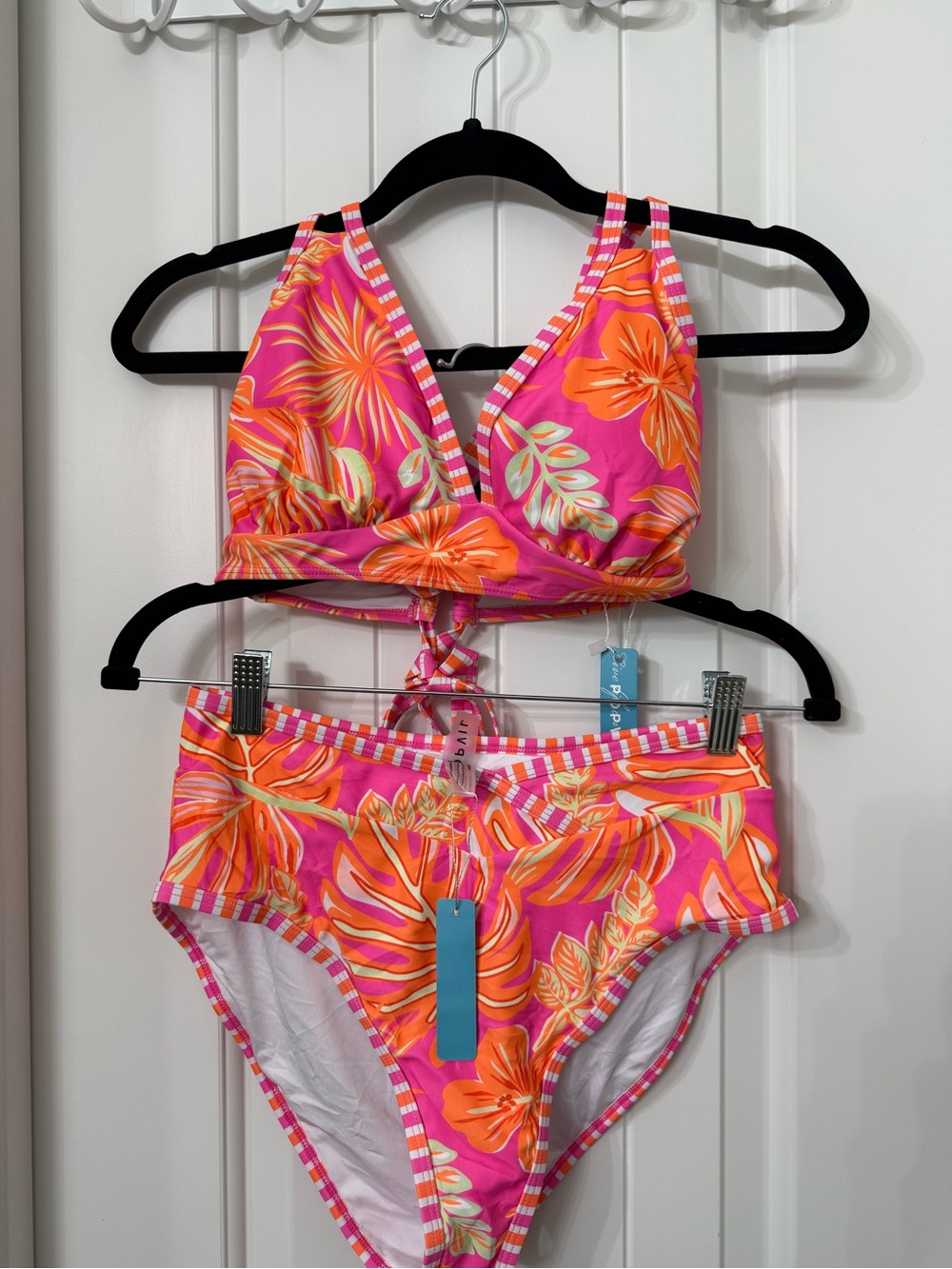 Floral Pink & Orange High-Waist Bikini Set